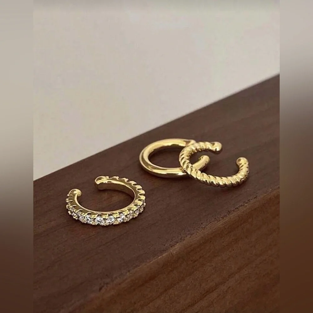 Ear Cuff Trio - Gold Toned Crystal & Textured‎ Wraps